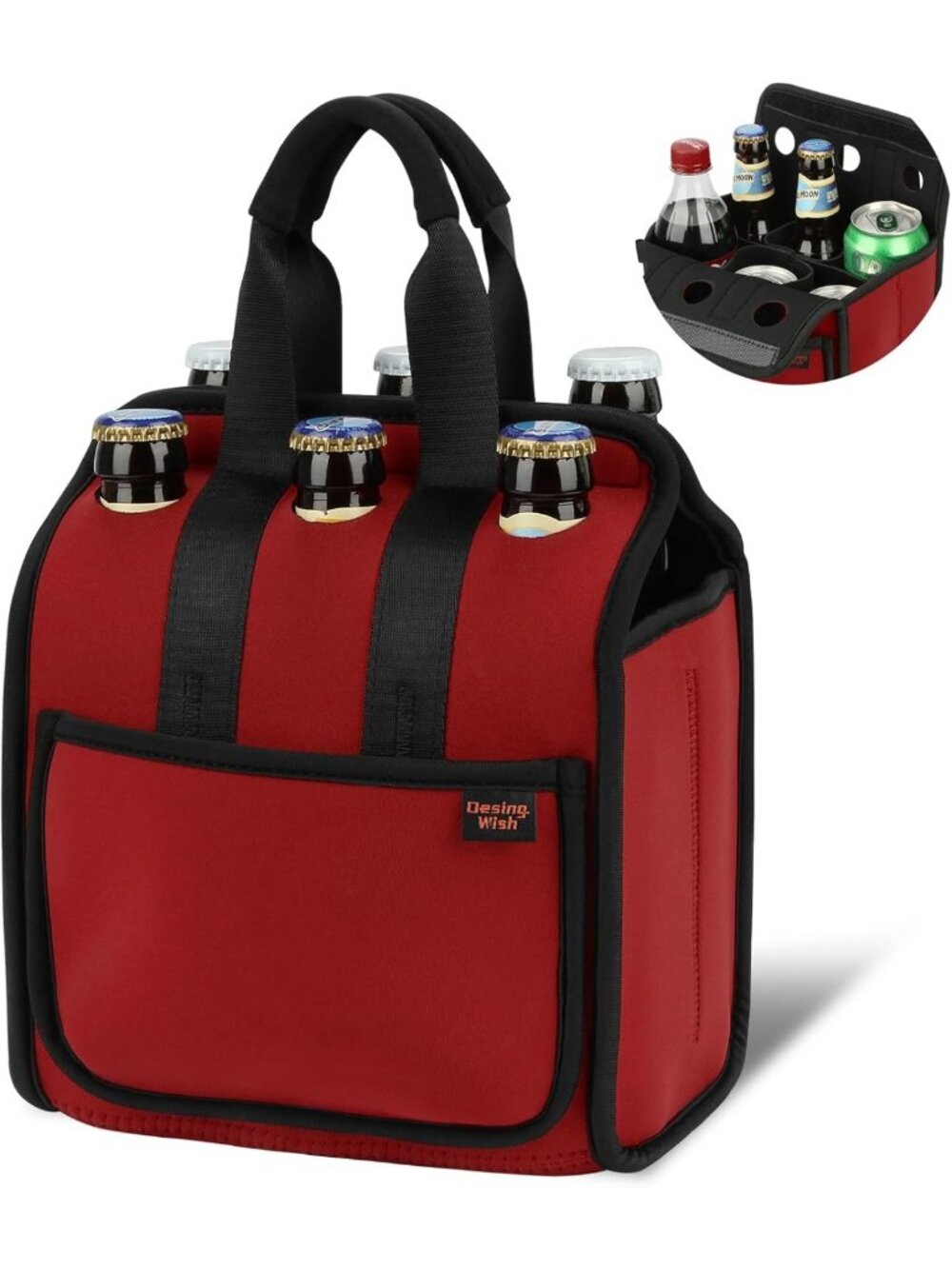 Insulated Portable Drinks Tote Bag for 6 Cans/Bottles - Cooler Carrier for